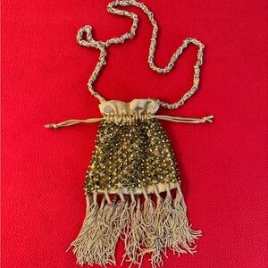 Vintage Betsy Johnson Gold Beaded Fringe Evening Mini Crossbody Purse EUC